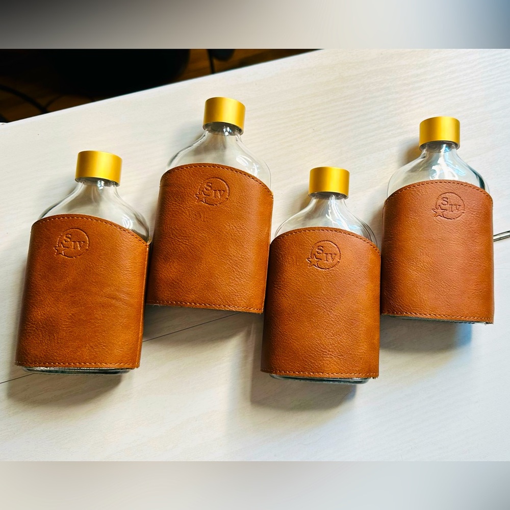 Premium Brown Leather-Wrapped Glass Flask– Perfect for Gifting!